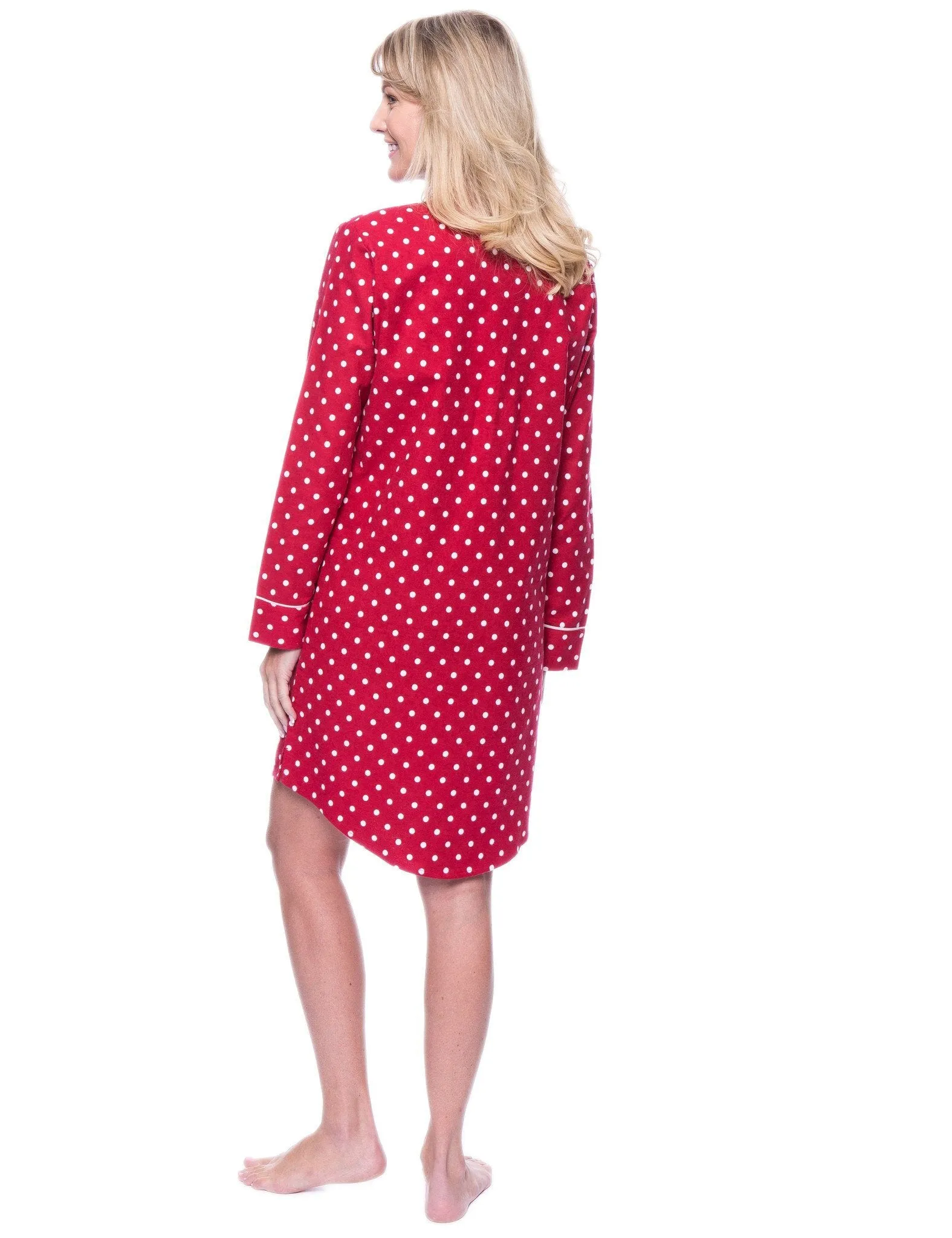 Noble Mount Womens Premium 100% Cotton Flannel Long Sleeve Sleep Shirt - Dots Diva Red