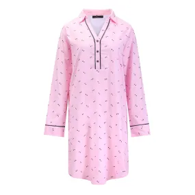 Noble Mount Womens Premium 100% Cotton Flannel Long Sleeve Sleep Shirt - Twinkle Pink-Grey