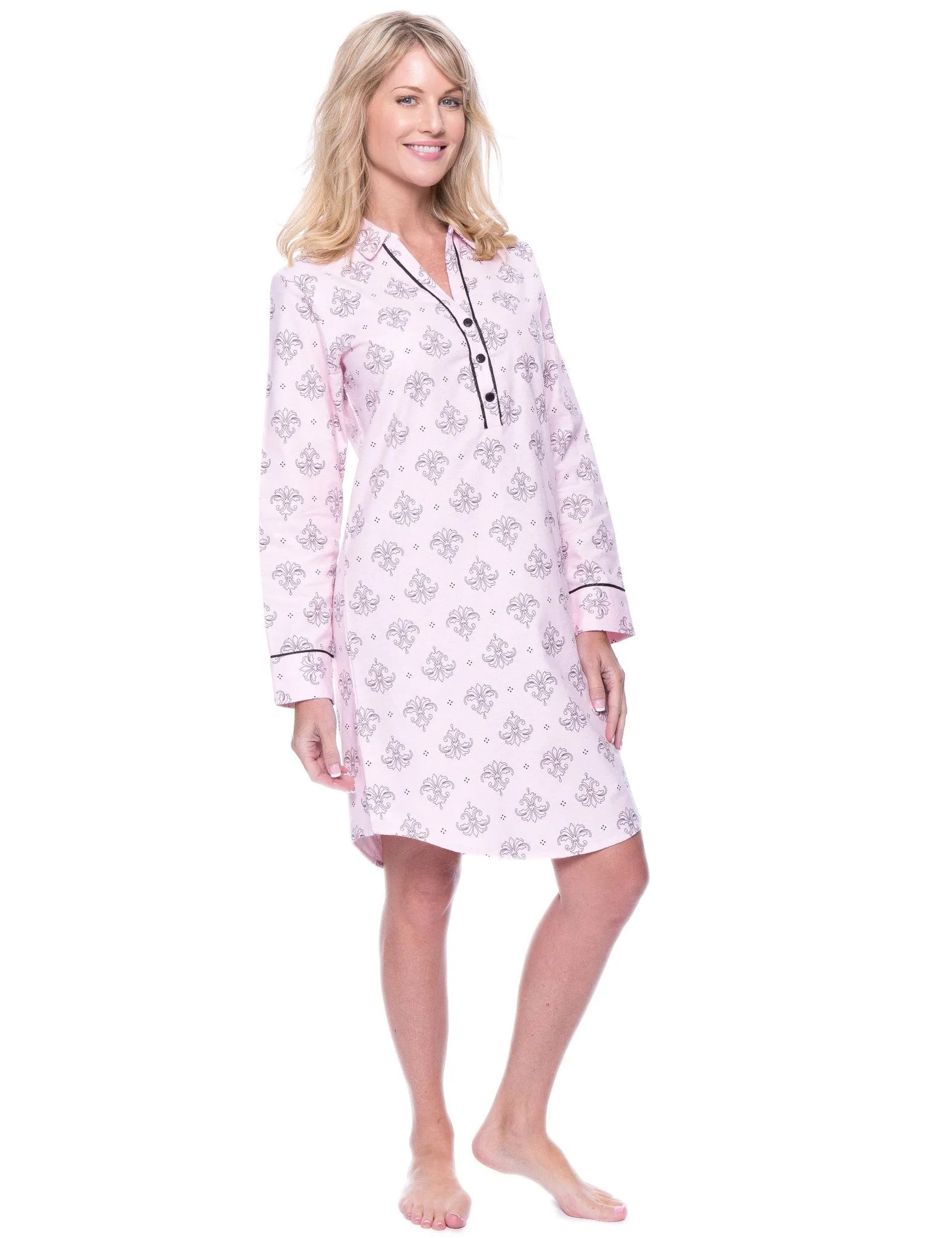 Noble Mount Womens Premium 100% Cotton Flannel Long Sleeve Sleep Shirt