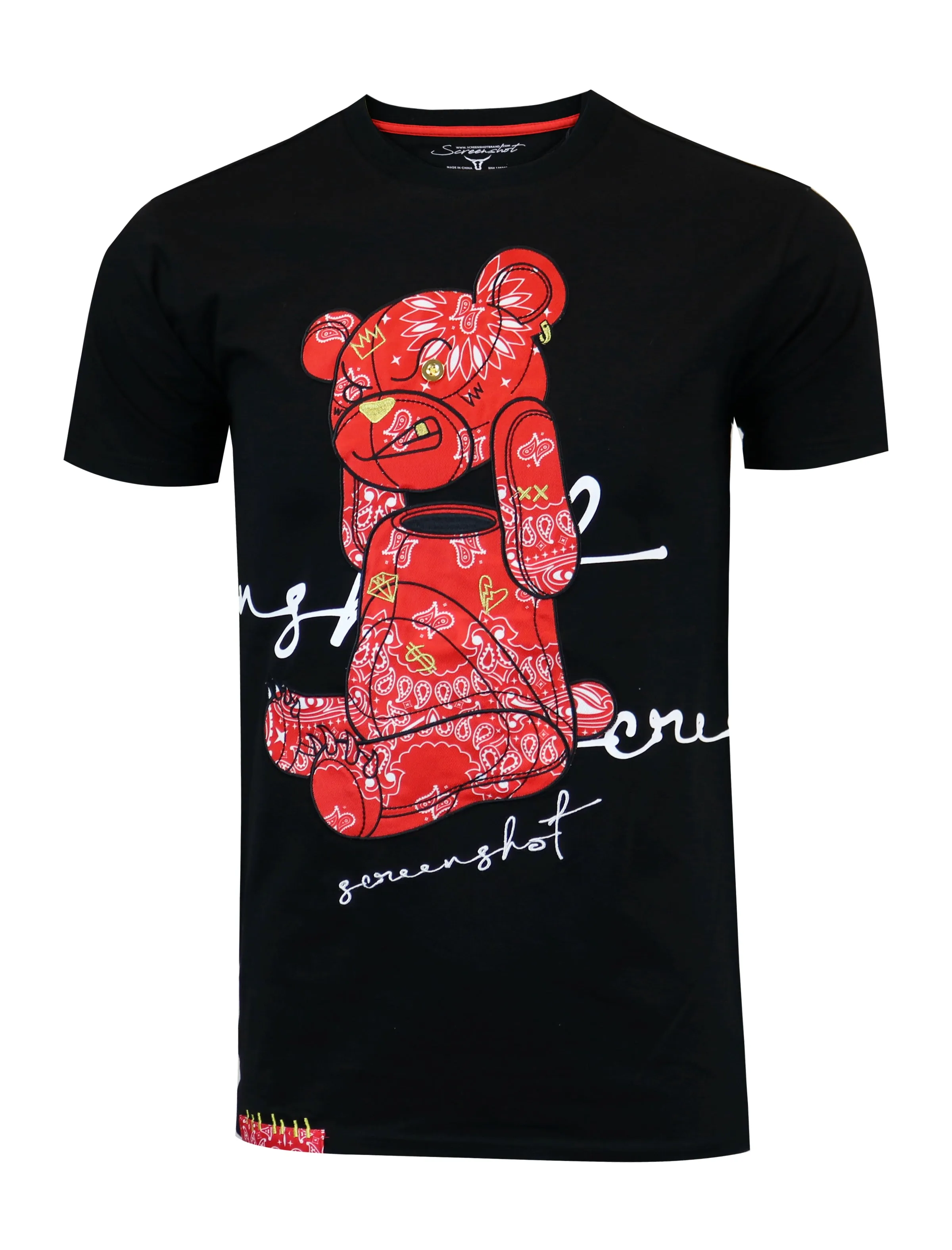 PAISLEY BEAR TEE-S11122 (BLACK/RD)