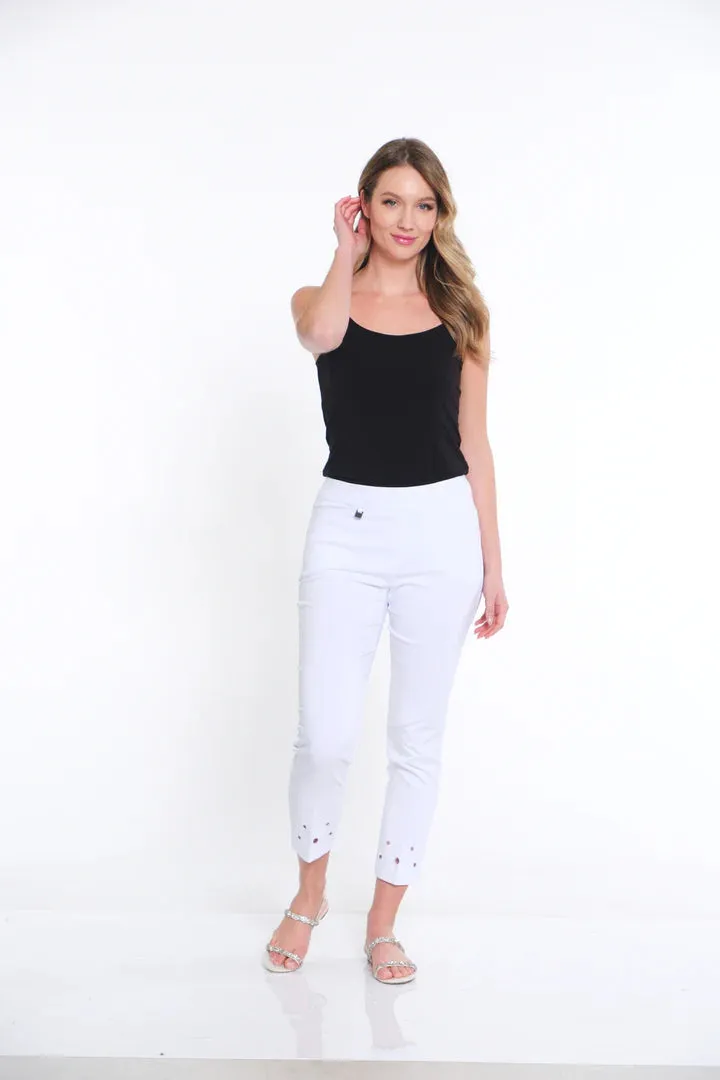 Pants - Women - Ankle with Front pockets - White - Cirlces in botton of leg - M14707PM