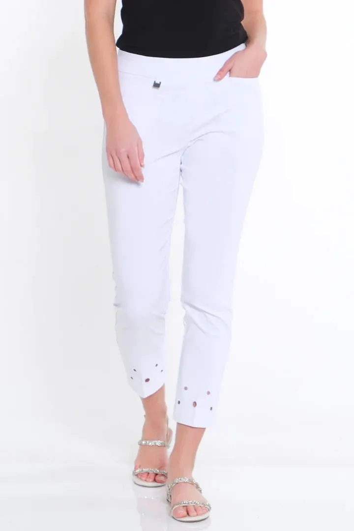 Pants - Women - Ankle with Front pockets - White - Cirlces in botton of leg - M14707PM