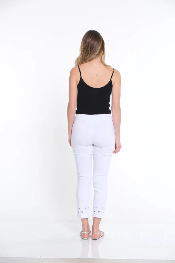 Pants - Women - Ankle with Front pockets - White - Cirlces in botton of leg - M14707PM