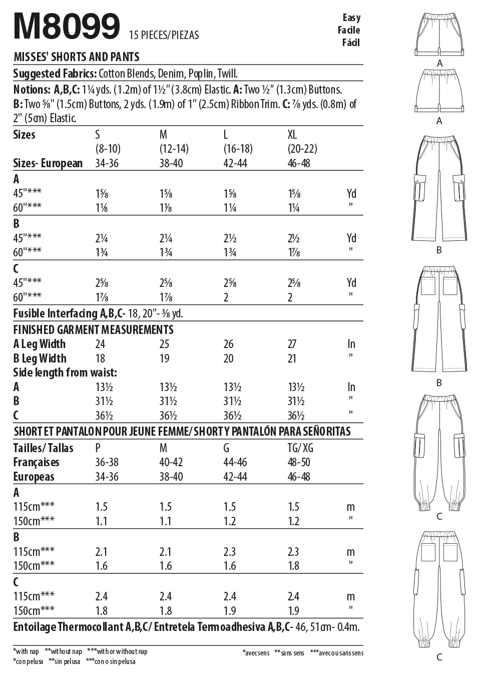 Pattern - Mccall's - M8099 - Misses’ Shorts and Pants