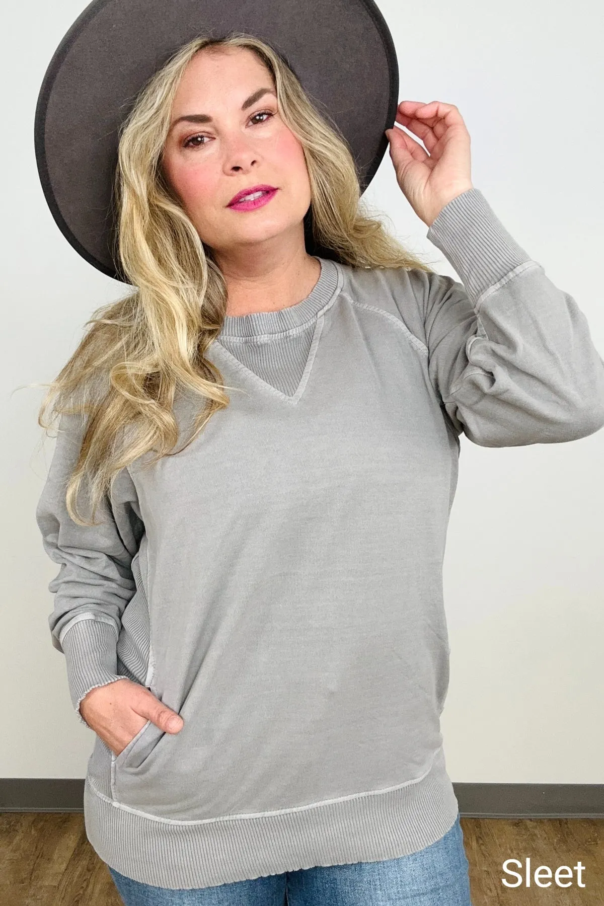 Pigment Dyed French Terry Pullover With Pockets - More Colors Available!