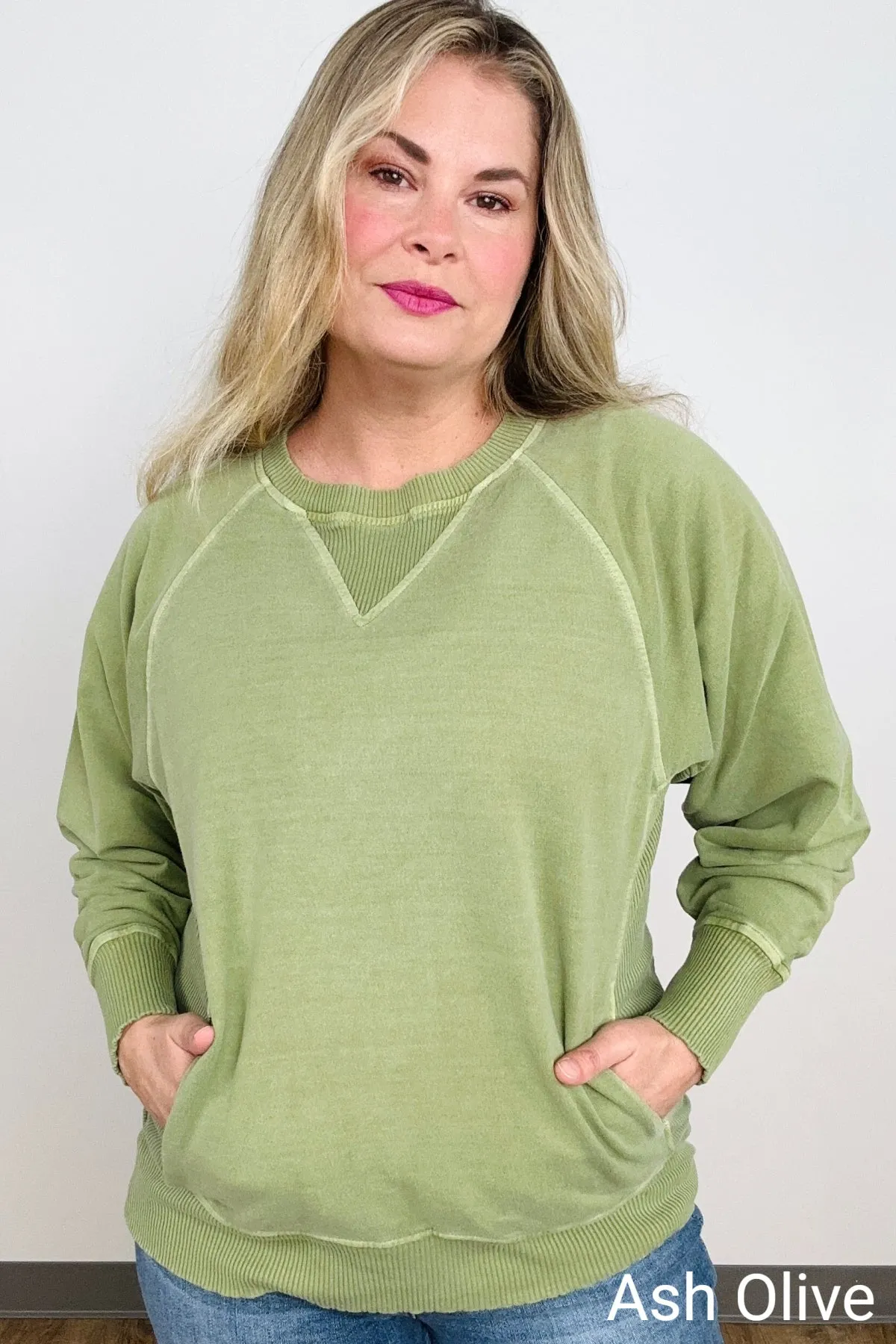 Pigment Dyed French Terry Pullover With Pockets - More Colors Available!