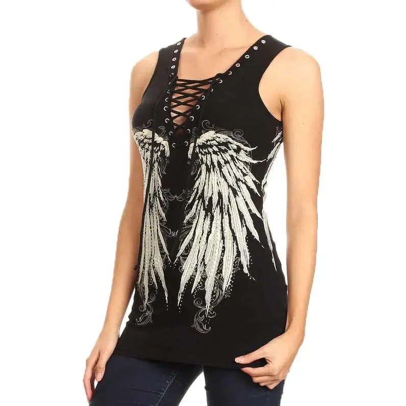 Platinum Plush Women's Angel Wing Lace-Up Tank Top