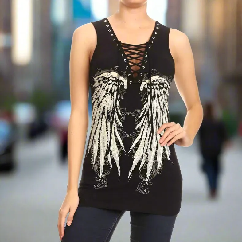 Platinum Plush Women's Angel Wing Lace-Up Tank Top