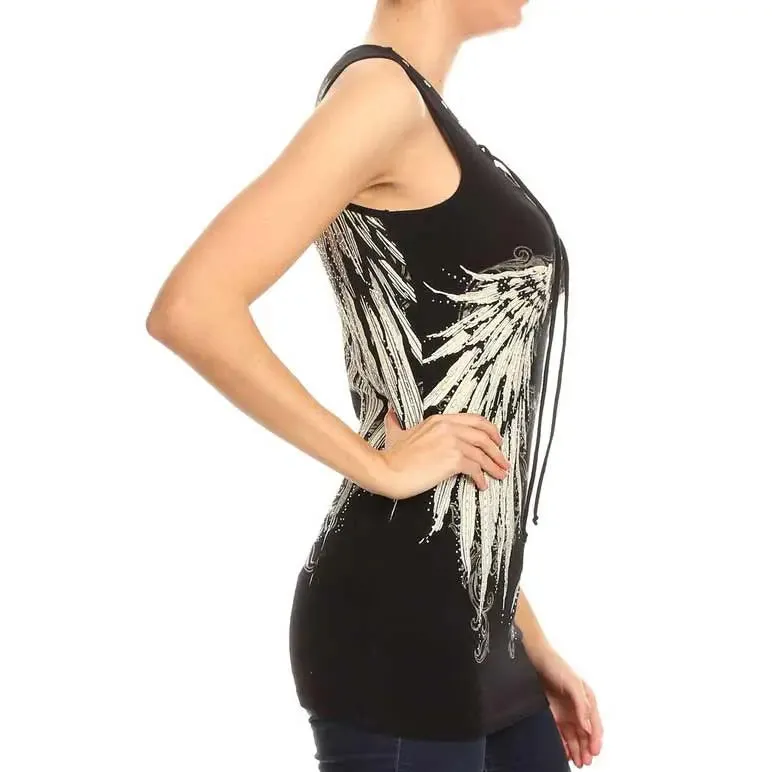 Platinum Plush Women's Angel Wing Lace-Up Tank Top