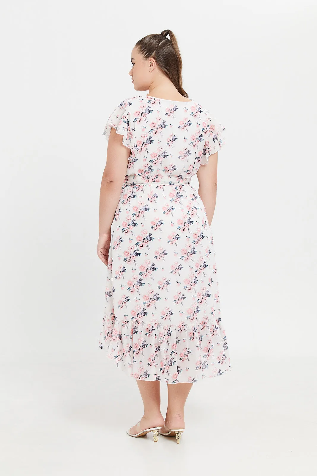 Plus Size Cream Floral Print Dress