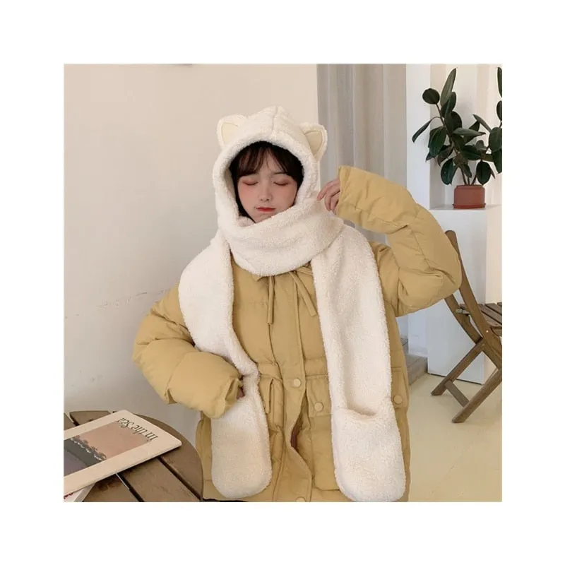 Plush Cat Hooded Scarf