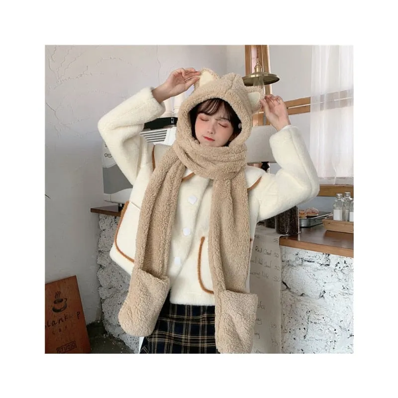 Plush Cat Hooded Scarf