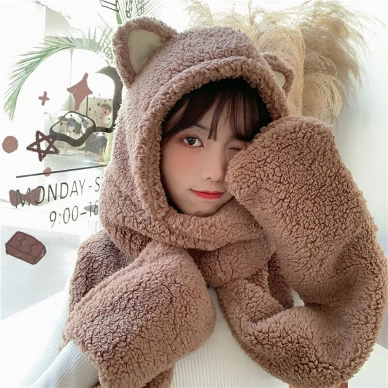 Plush Cat Hooded Scarf