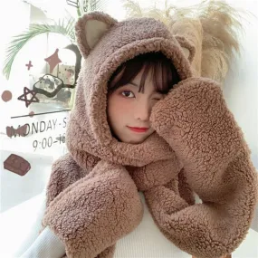 Plush Cat Hooded Scarf