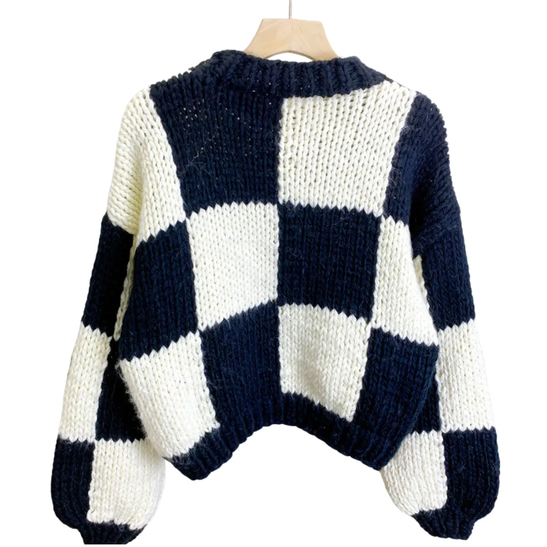 Pre Order:  Plaid Thick Needle Woven Sweater