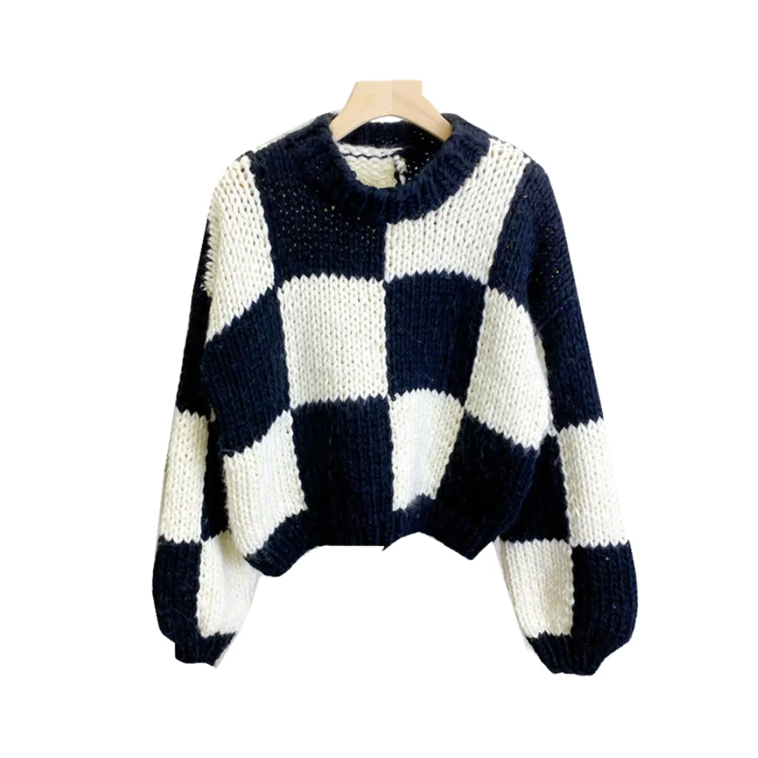 Pre Order:  Plaid Thick Needle Woven Sweater