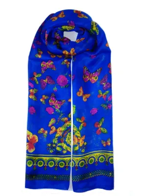 Rainbow Range| Large Silk Scarf Butterfly Blue