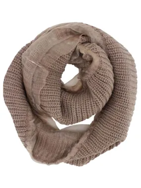 Ribbed Knit Circle Infinity Scarf With Chiffon