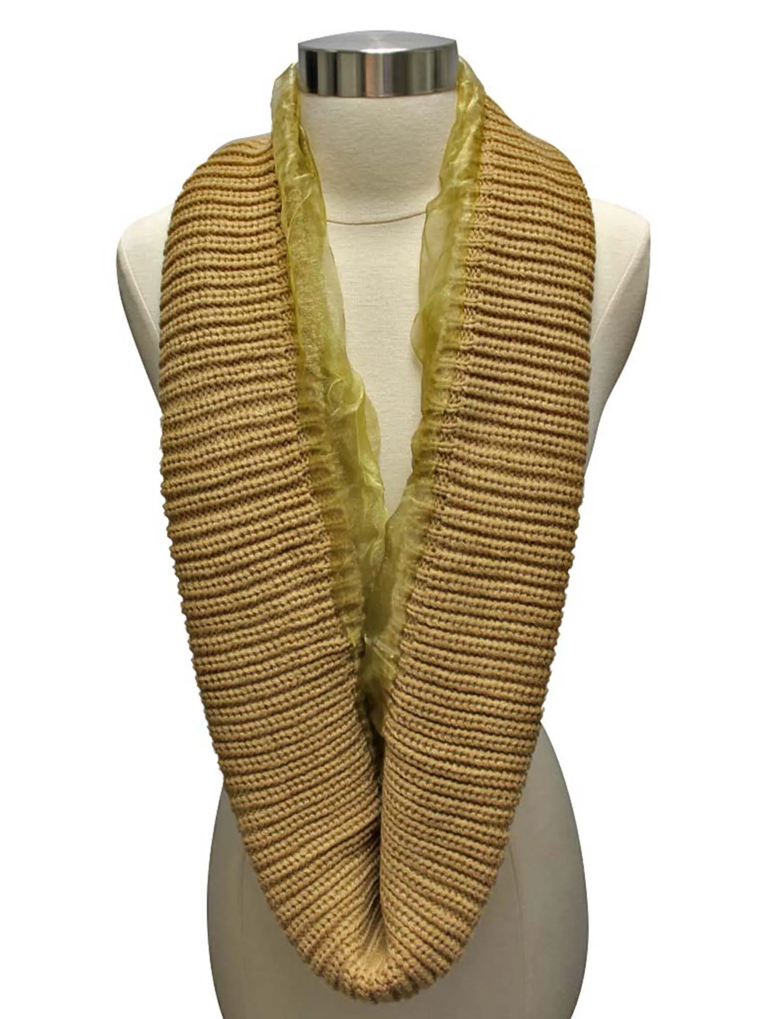 Ribbed Knit Circle Infinity Scarf With Chiffon