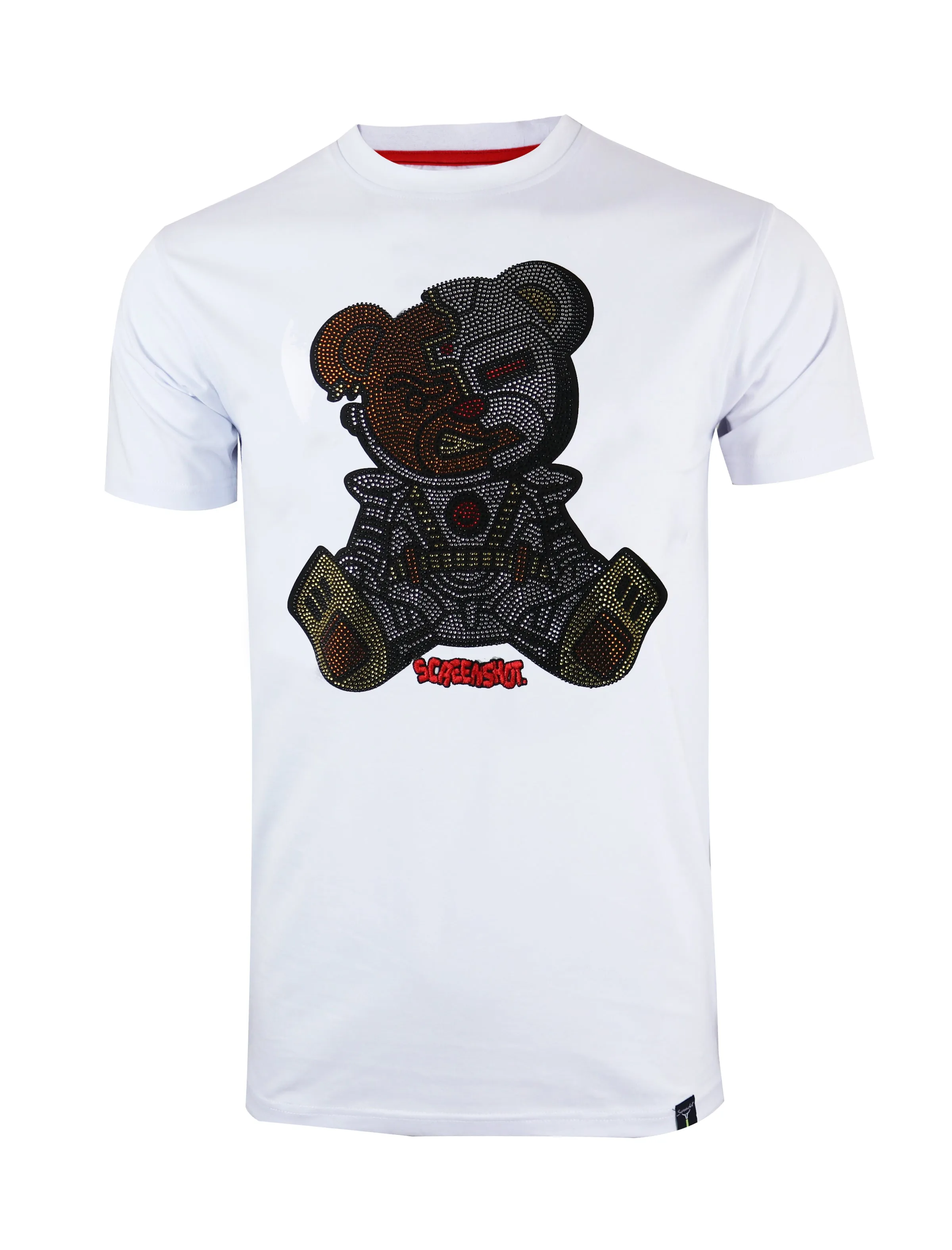 S1156RH RHINESTONE FIRE BEAR TEE (WHITE)