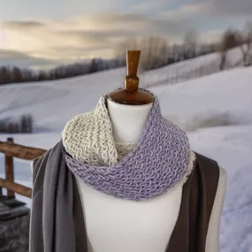 Scarf, Loom Knit, Infinity, Lavender/Taupe