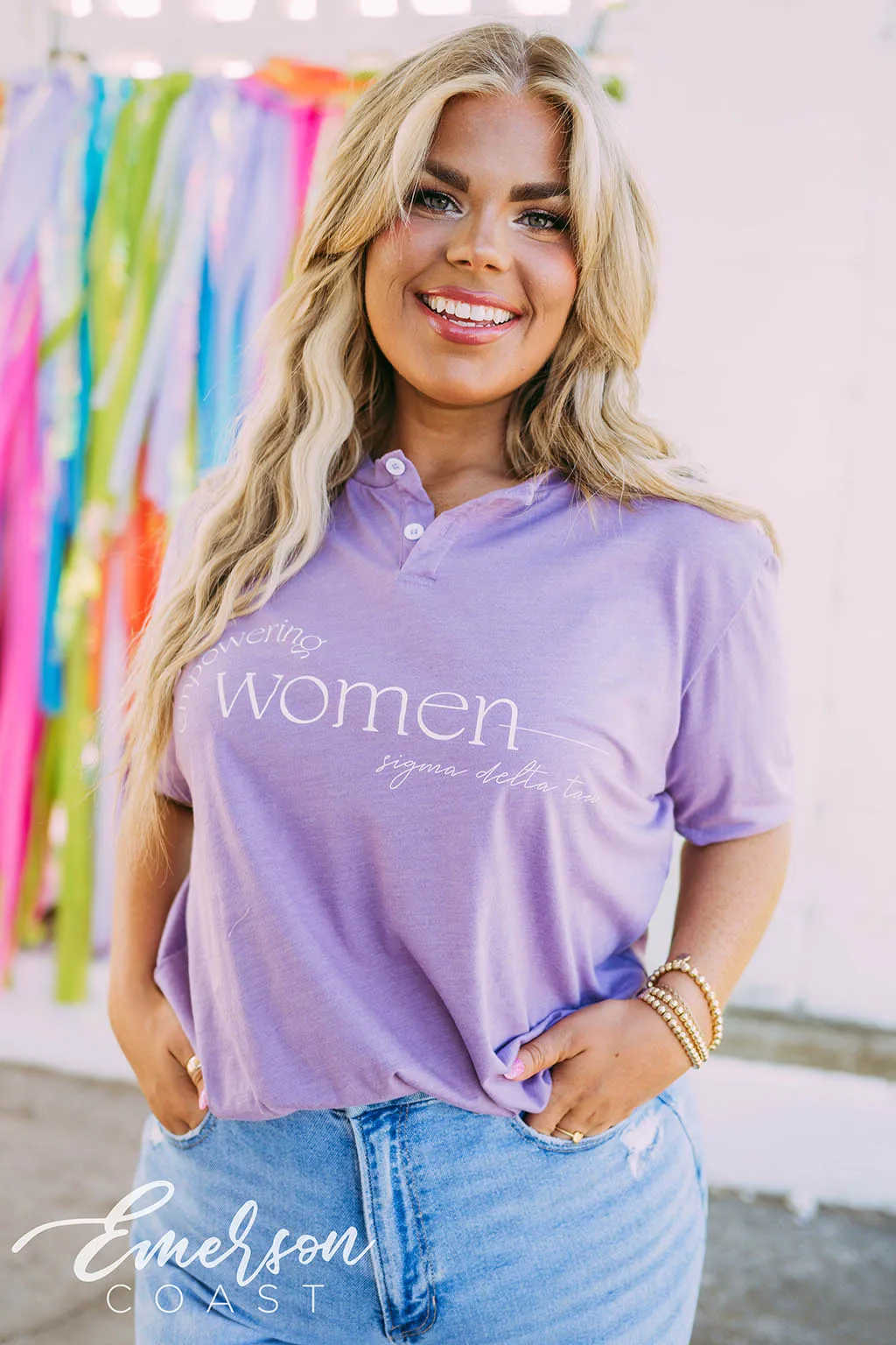 Sigma Delta Tau Empowering Women Lavender Henley