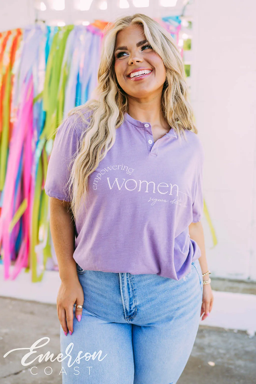 Sigma Delta Tau Empowering Women Lavender Henley