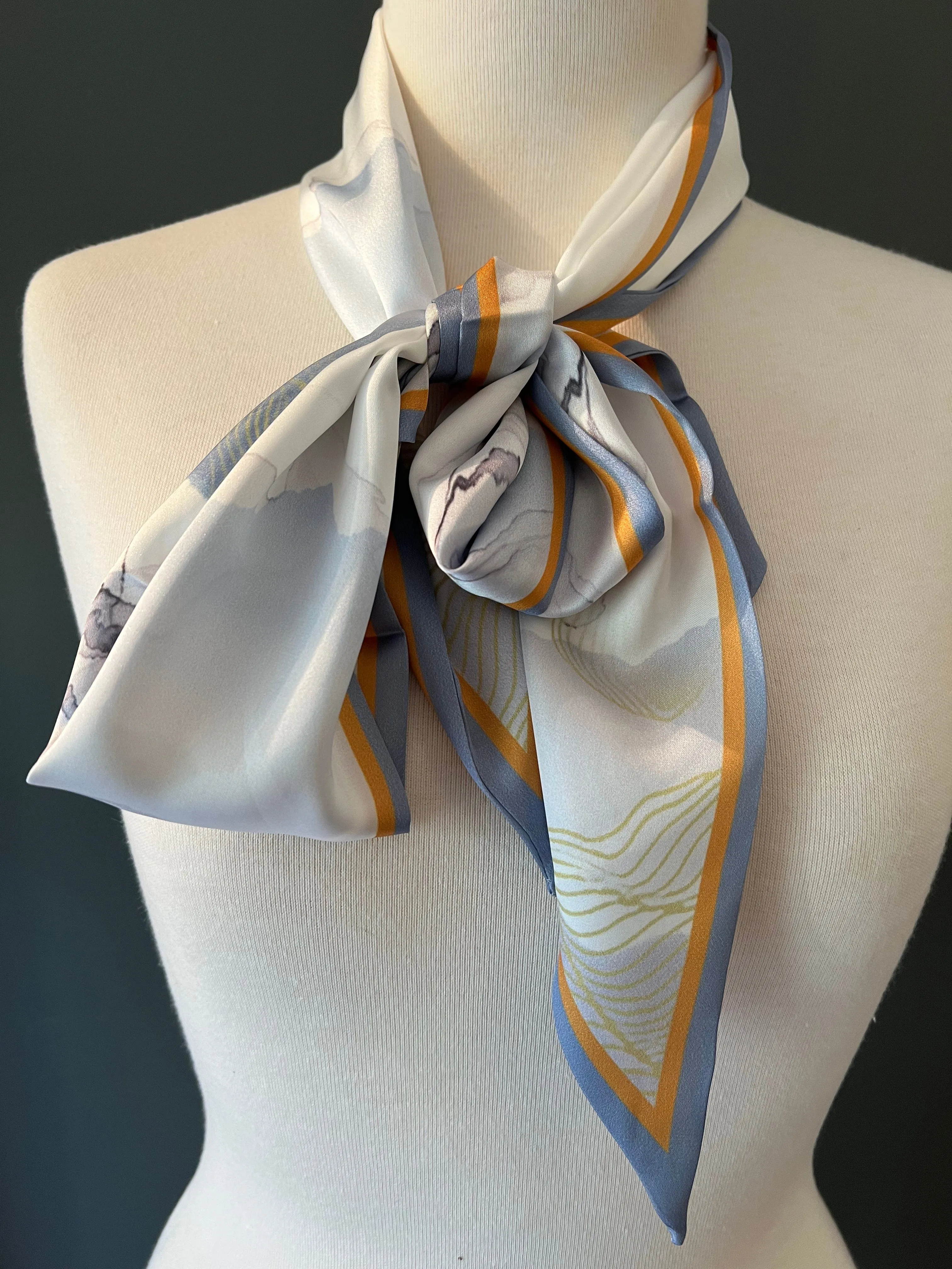 Skinny Scarf - Neck Scarf - Grey Blue Abstract Print