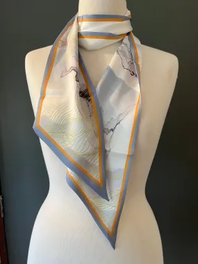 Skinny Scarf - Neck Scarf - Grey Blue Abstract Print