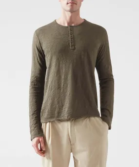 Slub Jersey Destroyed Wash Henley - Army