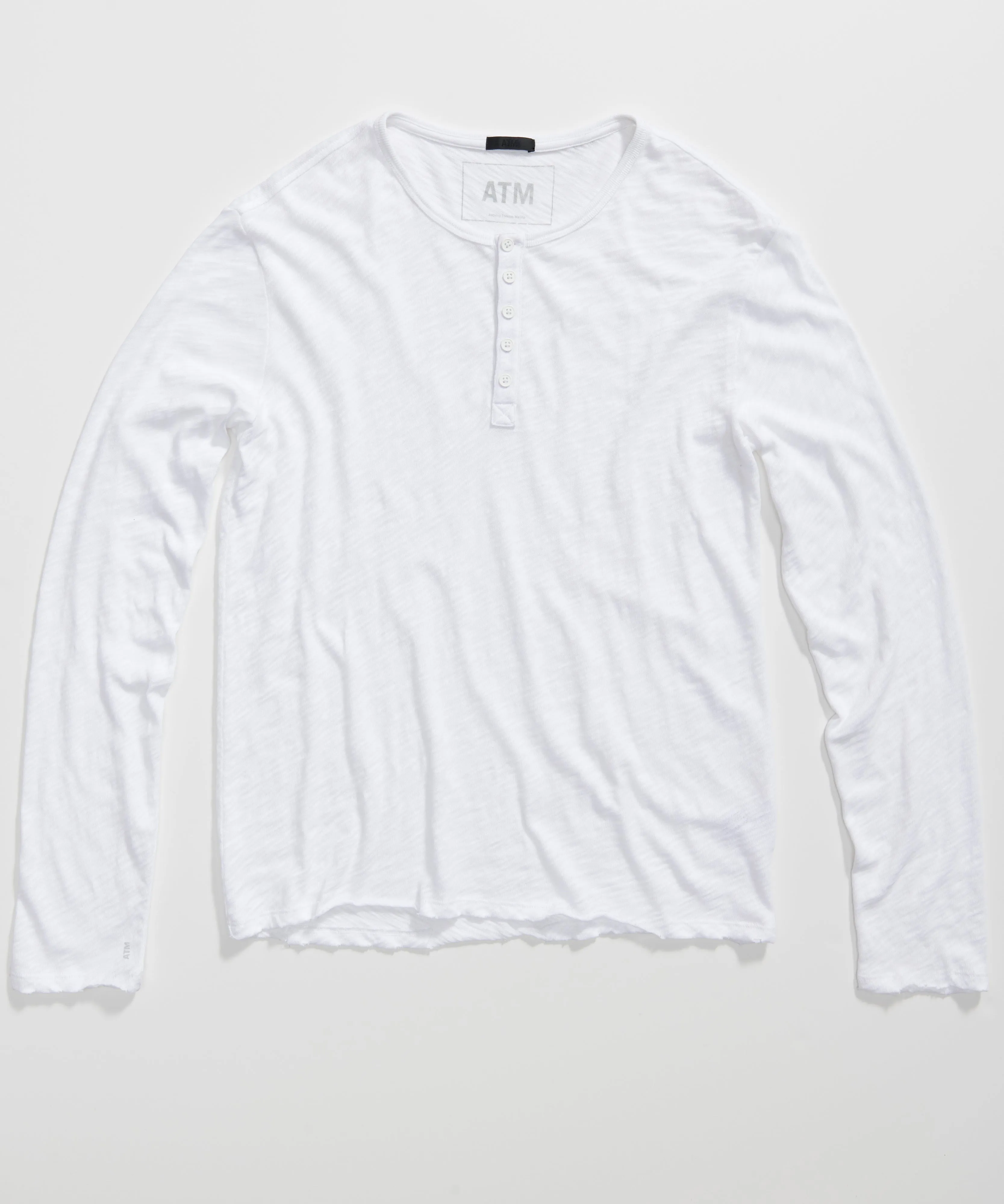 Slub Jersey Destroyed Wash Henley - White