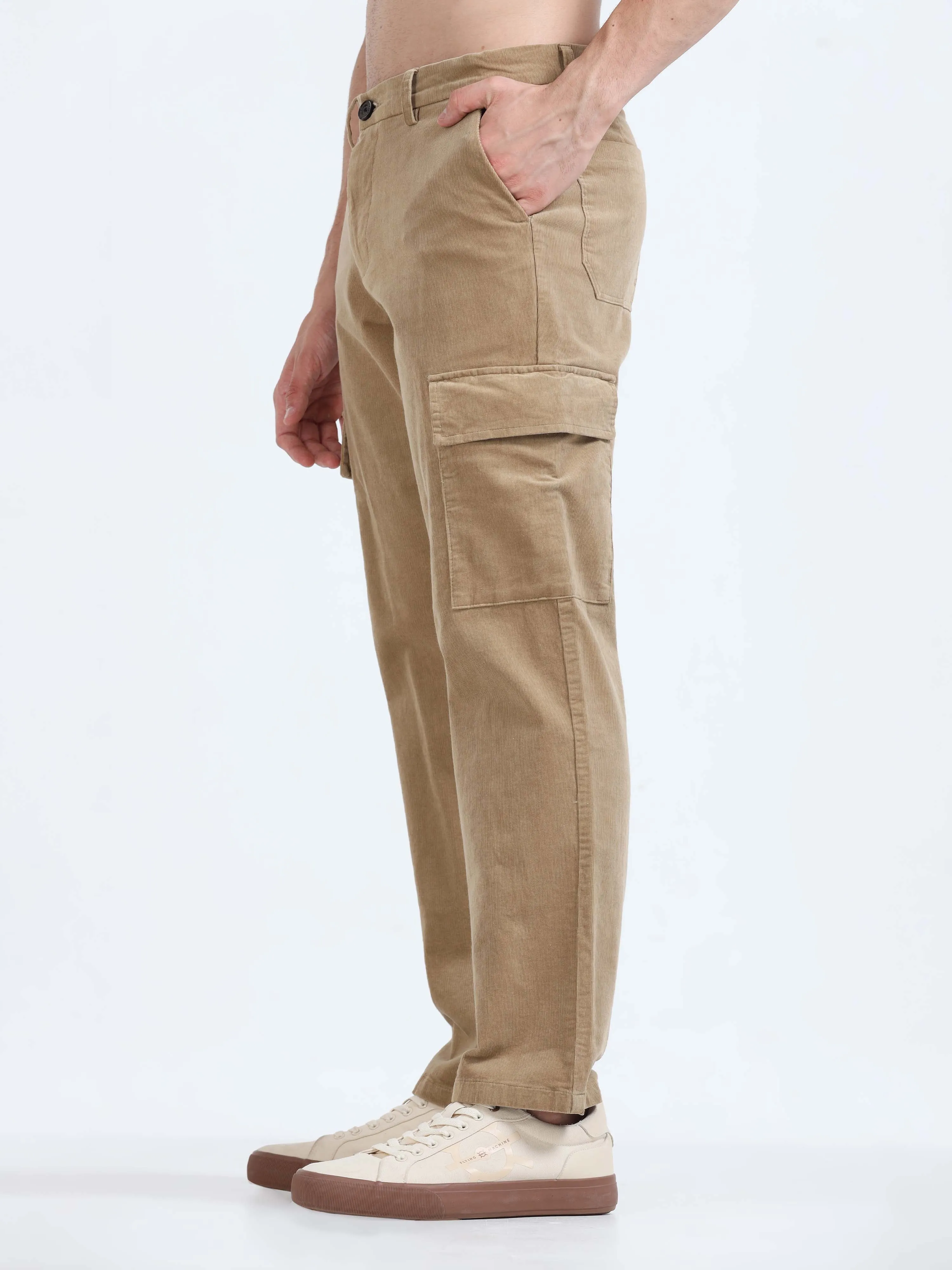 Soft Corduroy Beige Relaxed Cargo Pant