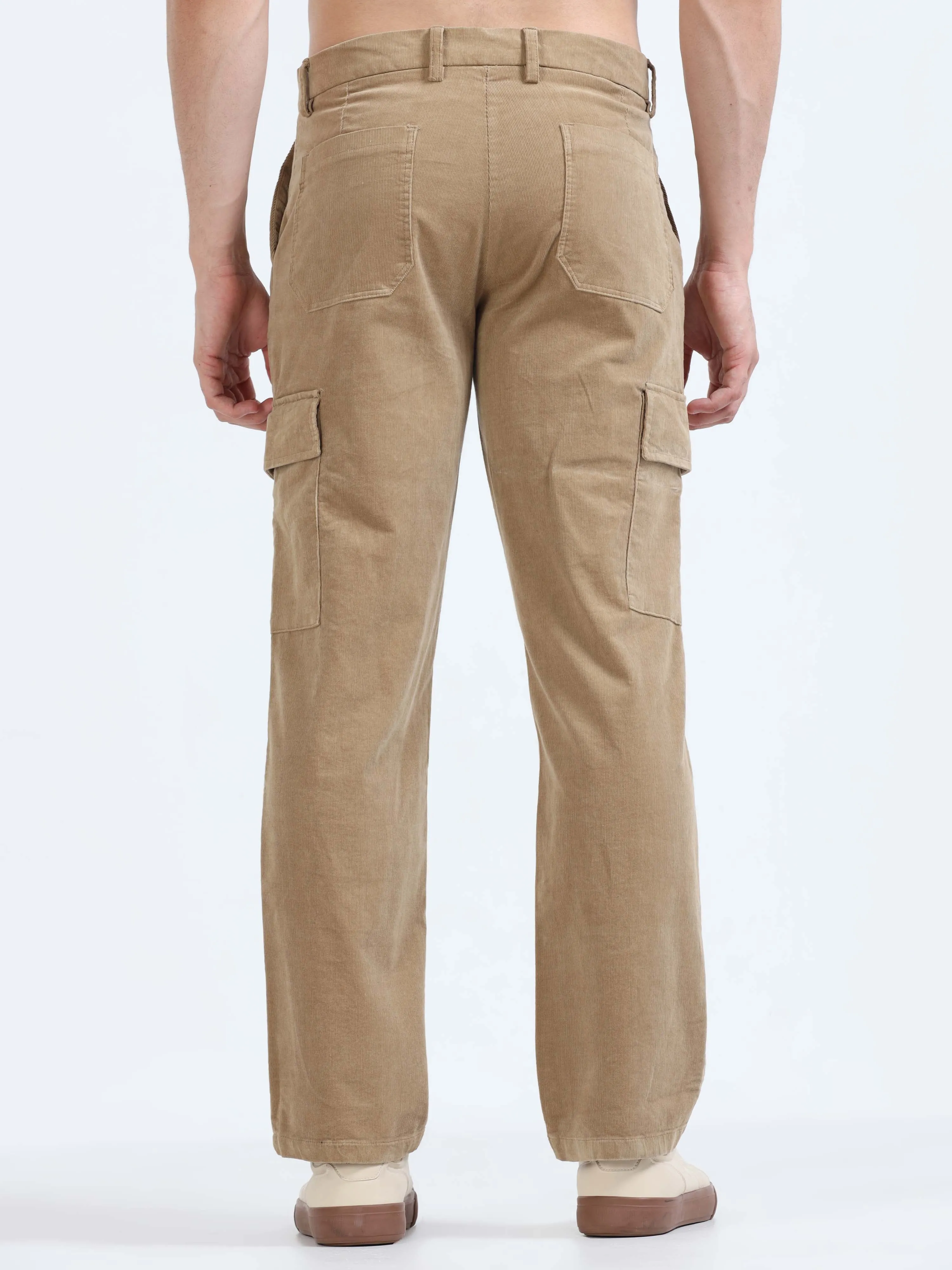 Soft Corduroy Beige Relaxed Cargo Pant