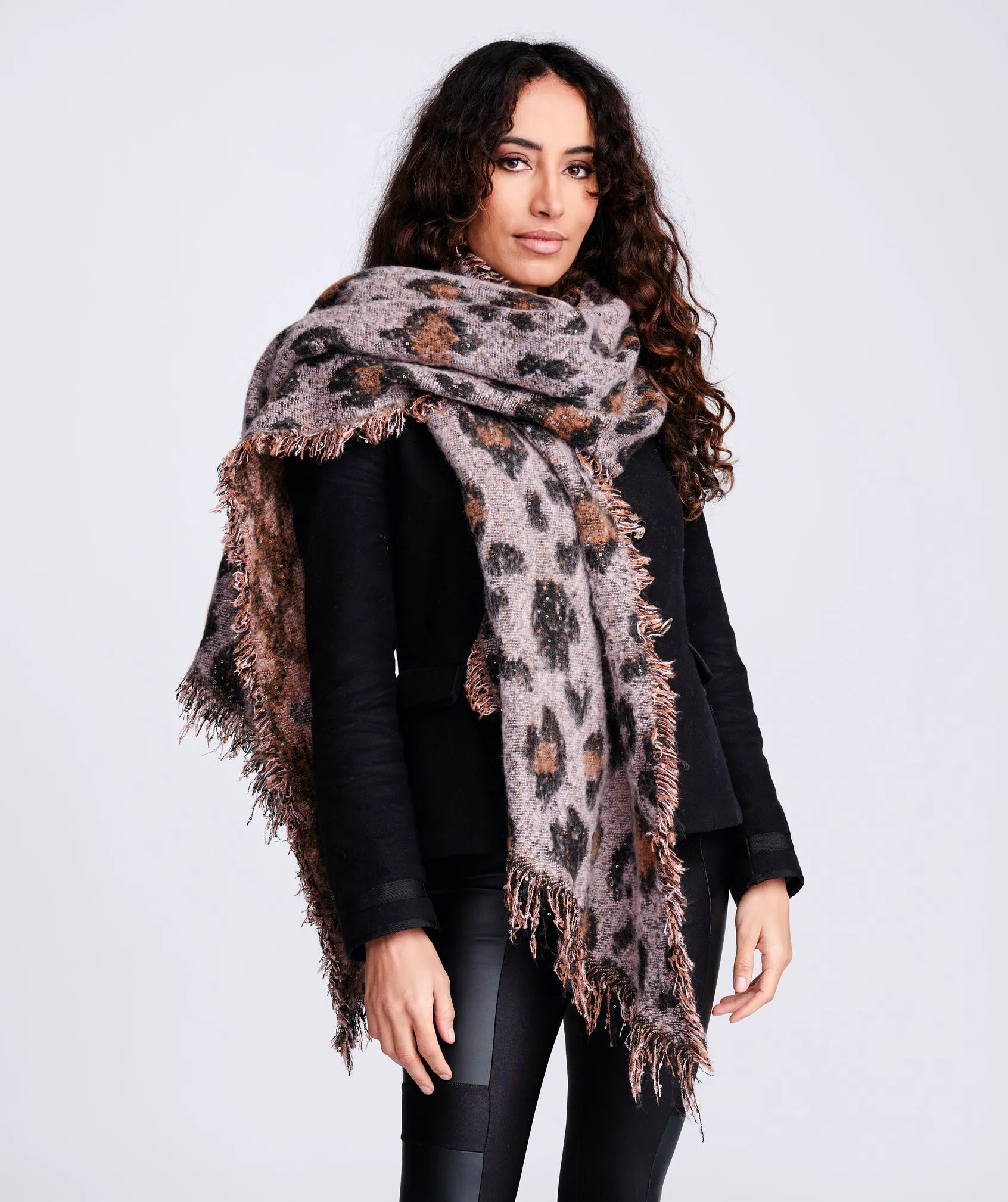 Soft Pink Leoprd Print Winter Boho Scarf