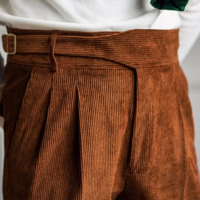 Solid Corduroy High Waist Trousers