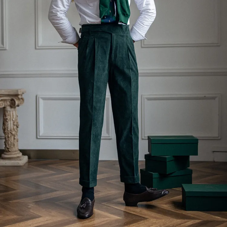 Solid Corduroy High Waist Trousers