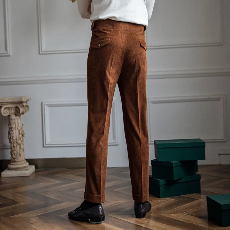 Solid Corduroy High Waist Trousers