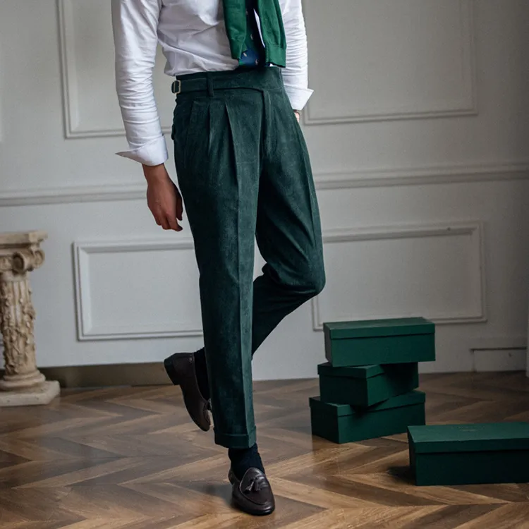 Solid Corduroy High Waist Trousers