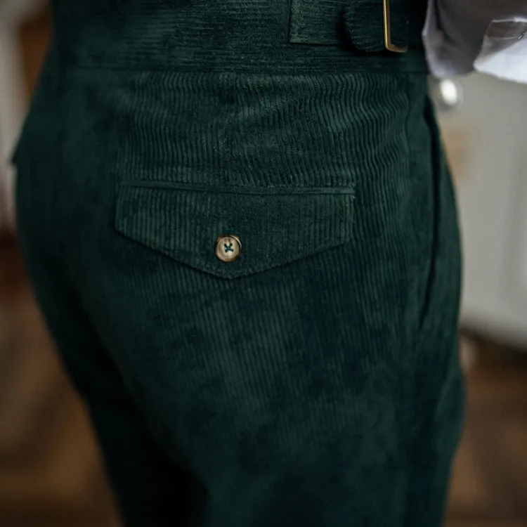 Solid Corduroy High Waist Trousers