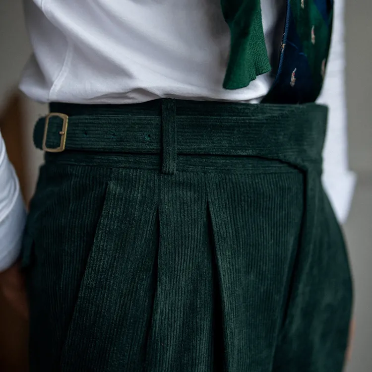 Solid Corduroy High Waist Trousers