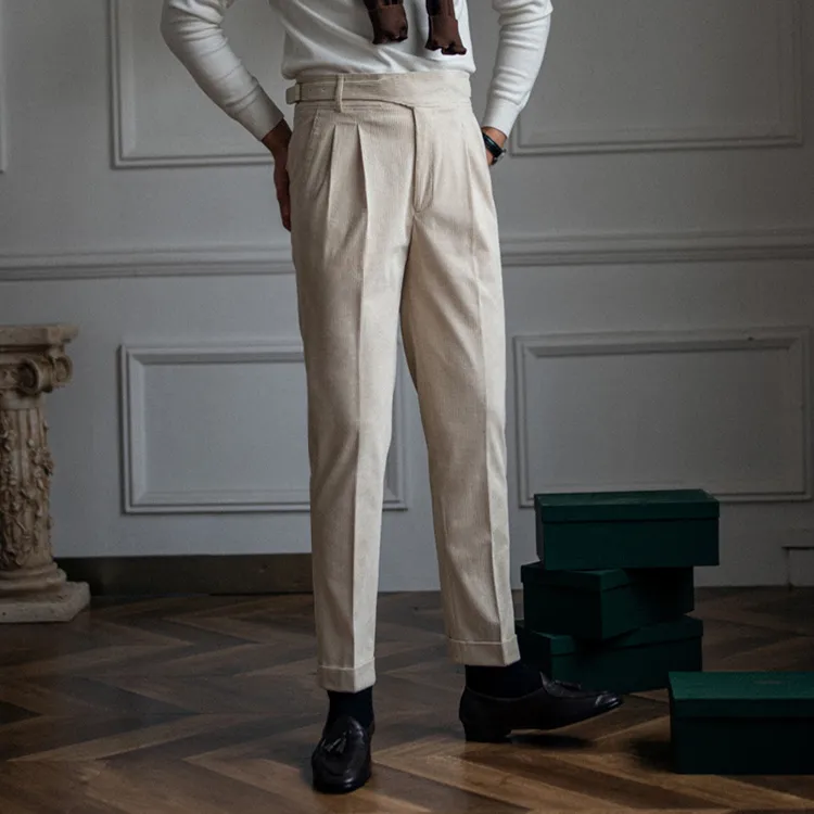 Solid Corduroy High Waist Trousers