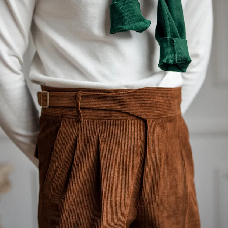 Solid Corduroy High Waist Trousers