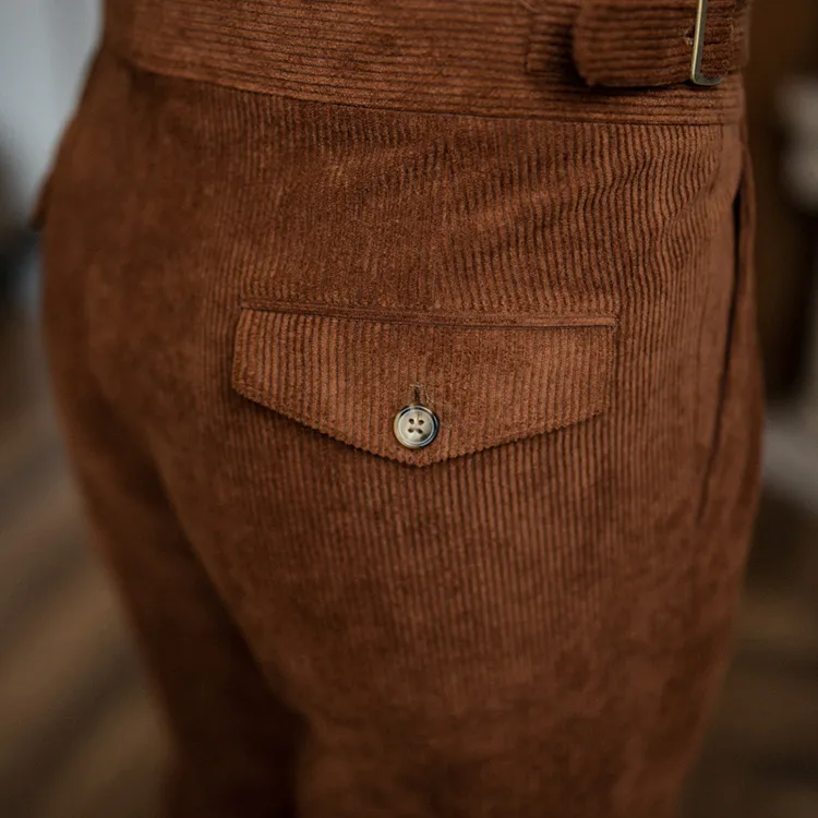 Solid Corduroy High Waist Trousers