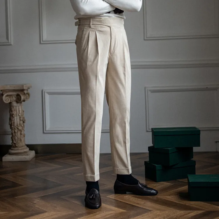 Solid Corduroy High Waist Trousers