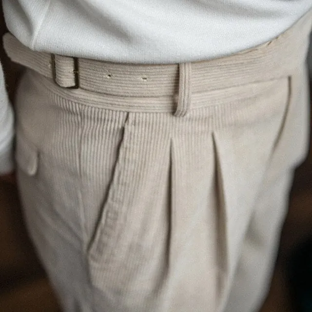 Solid Corduroy High Waist Trousers