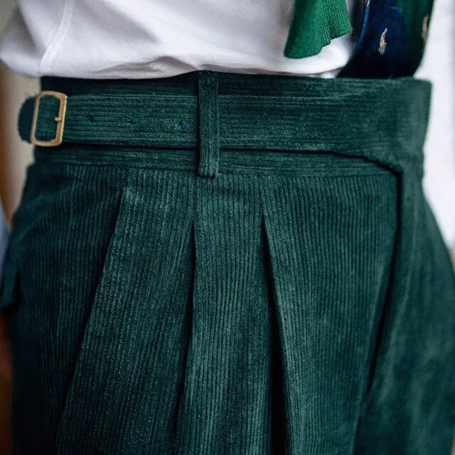 Solid Corduroy High Waist Trousers