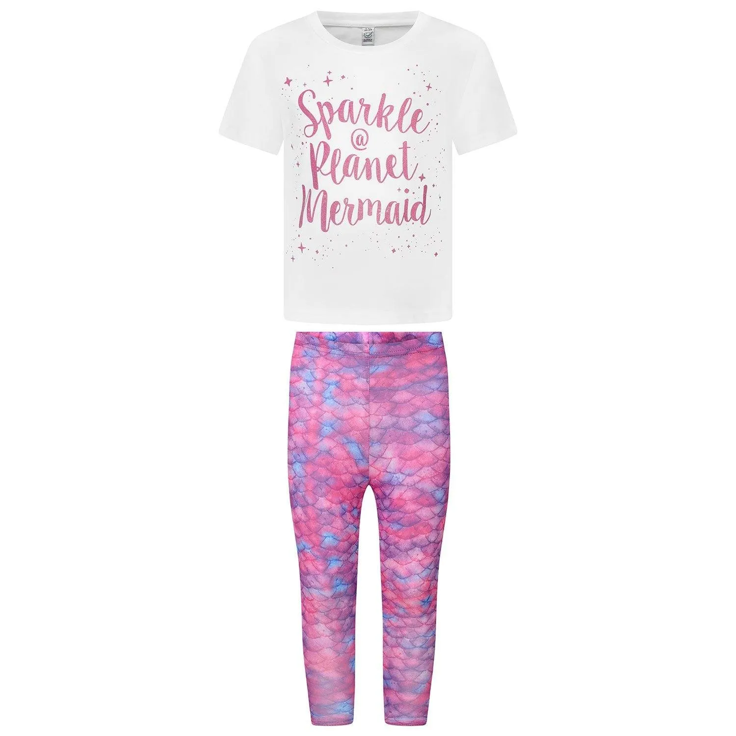 Sparkle @ Planet Mermaid" Girls White T-shirt With Glitter Print