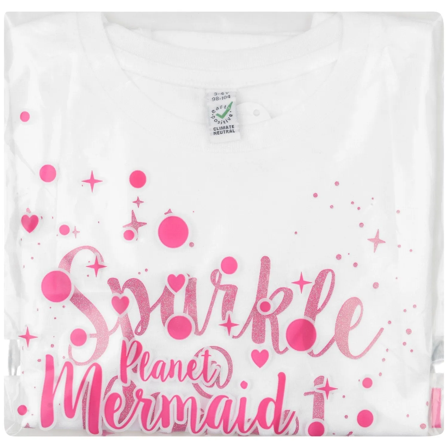 Sparkle @ Planet Mermaid" Girls White T-shirt With Glitter Print