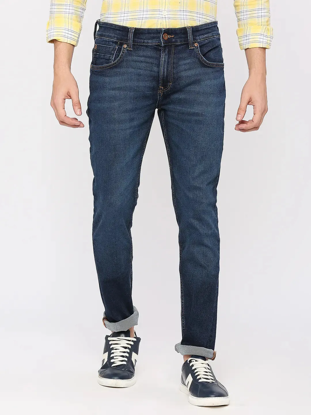 Spykar Men Mid Blue Cotton Regular Fit Narrow Length Clean Look Mid Rise Limited Edition Jeans (Rover)