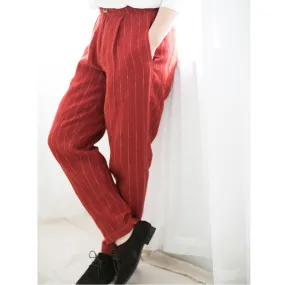 Stripe Linen Wide Leg Summer Women Casual Pants SJ97204